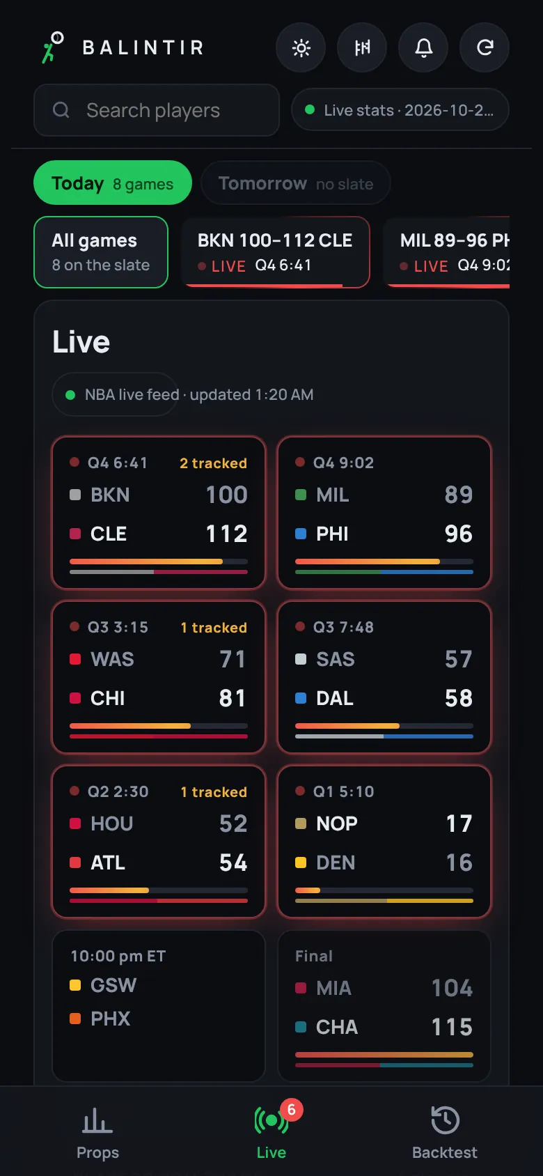 Phone: live scores for games in progress.